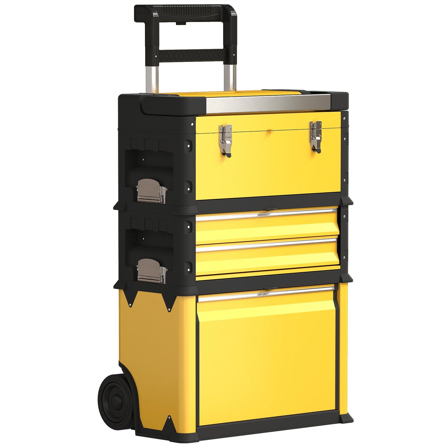 3-in-1 Stackable Three Tier Rolling Tool Storage Box On Wheels - Yellow