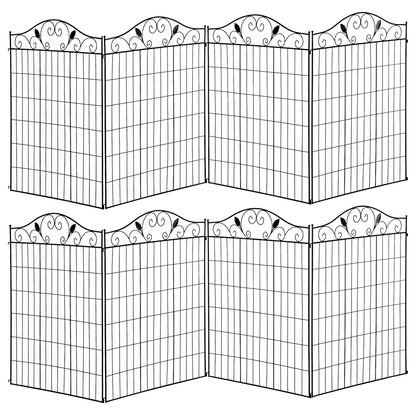 Outsunny Set of 2 Decorative Garden Fence, 8 Panels Metal Picket Fence, Versatile Shapes for Patio Lawn, 365cm x 112cm, Black