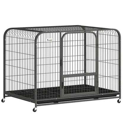 Heavy Duty Dog Crate | 116x77x88cm | 3 Doors | Slide-Out Tray | 4 Wheels | Raised Base | 30kg | Black