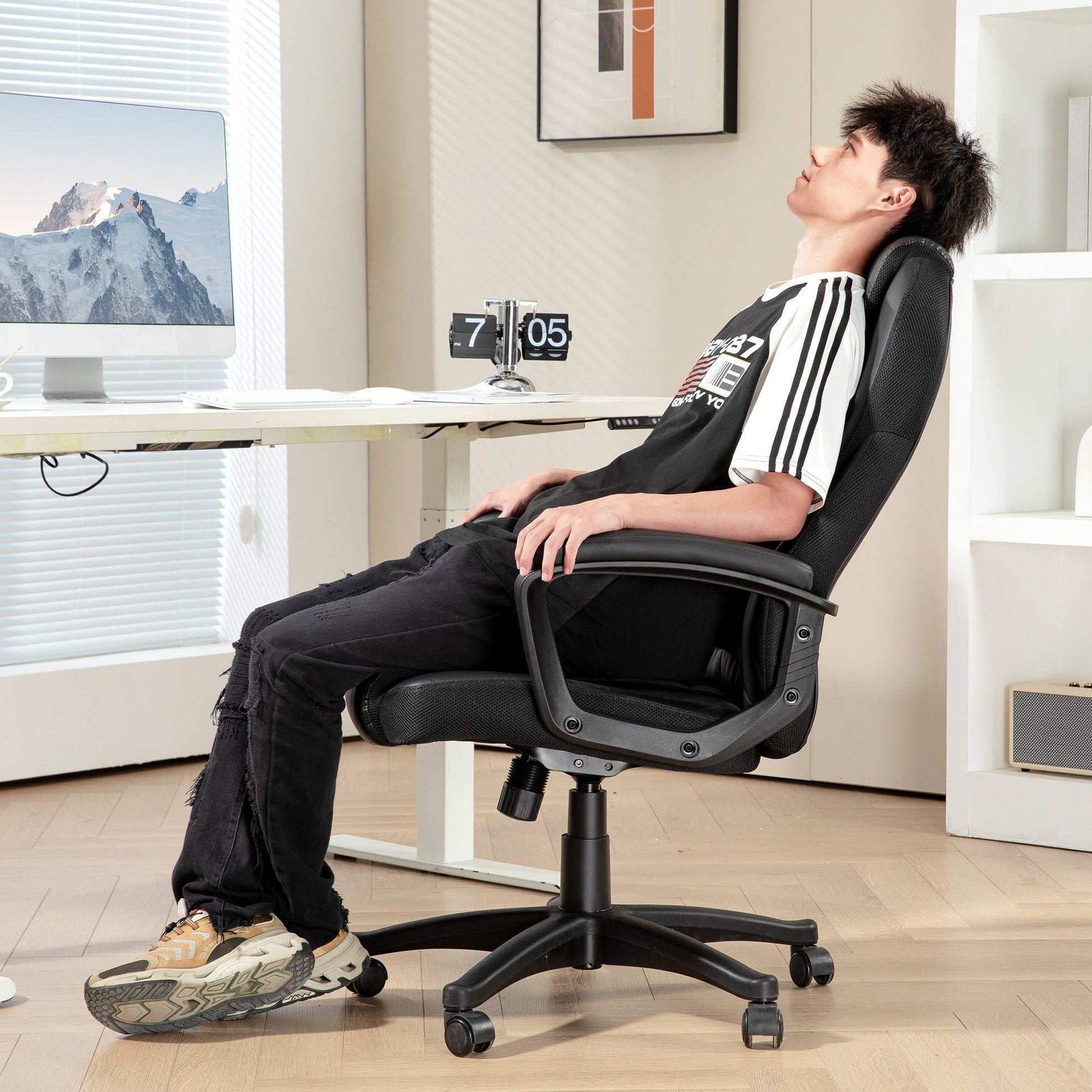 Executive Office Chair, PU Leather High Back Desk Chair, Swivel Computer Chair with Adjustable Height and Tilt Function, Black