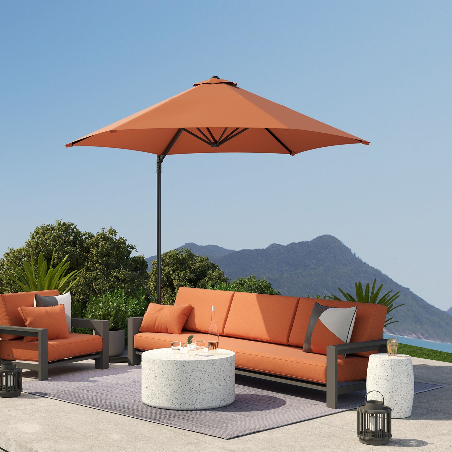 2.5M Garden Cantilever Parasol, Offset Roma Patio Umbrella Hanging Sun Shade Canopy Shelter with 360° Rotation and Cross Base, Orange