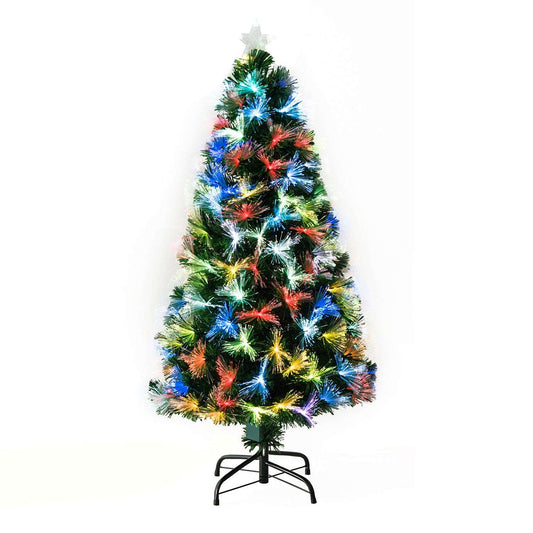1.2m Tall Artificial Tree Fibre Optic Colourful LED Pre-Lit Holiday Home Christmas Decoration with Flash Mode, Green