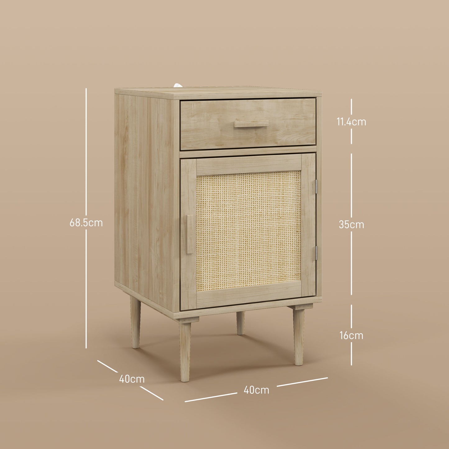 Set of 2 Rattan Boho Bedside Tables | Drawer & Cabinet | Natural Wood Finish