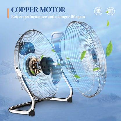Metal Floor Fan, Electric Portable Desk & Table Fan with 3 Speed Settings and 120° Adjustable Tilt, Powerful Airflow for Home Office, Silver Tone