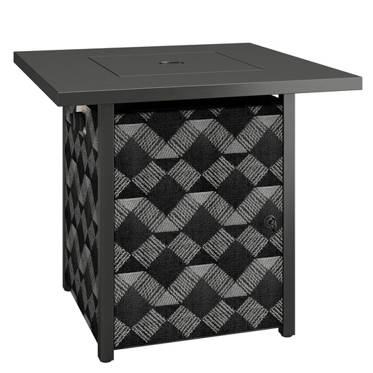 Outsunny Square Propane Gas Fire Pit Table,12 KW Firepit Outdoor Patio Heater with Glass Wind Guard, Lava Rocks, Gas Tank Holder