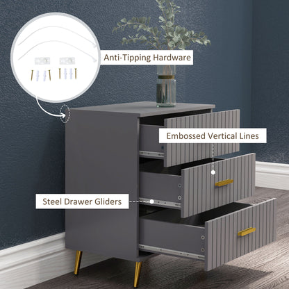 Bedroom Chest of Drawers, Modern 3-Drawer Dresser, Storage Drawer Unit with Aluminium Legs, Dark Grey