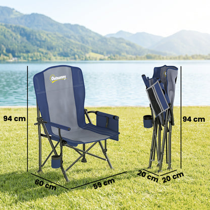 Padded Folding Camping Chair | 50cm Seat | Side Pocket | Cup Holder | Water Repellent Oxford | Carry Bag | 150kg | 59x60x94cm | Dark Blue