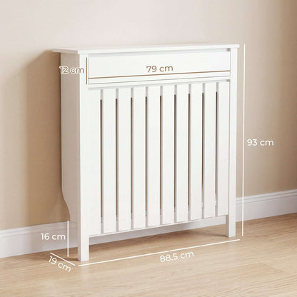 MDF & Particle Board Radiator Cover with 1 Drawer | Vertical Slats | Flat Top Display Surface | Wall Mountable | Pre-Cut Outs | 14kg Capacity | 88.5x19x93cm | White