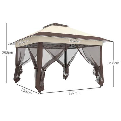 Outsunny 3.6 x 3.6 m Pop up Gazebo with Netting, Height Adjustable Party Tent Instant Canopy Sun Shade Shelter, Khaki
