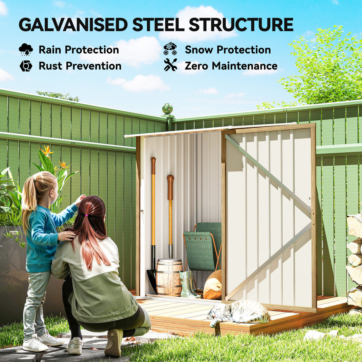 Lean-To Garden Shed | Galvanised Steel Outdoor Storage 1.0 x 1.03m with Sloped Roof