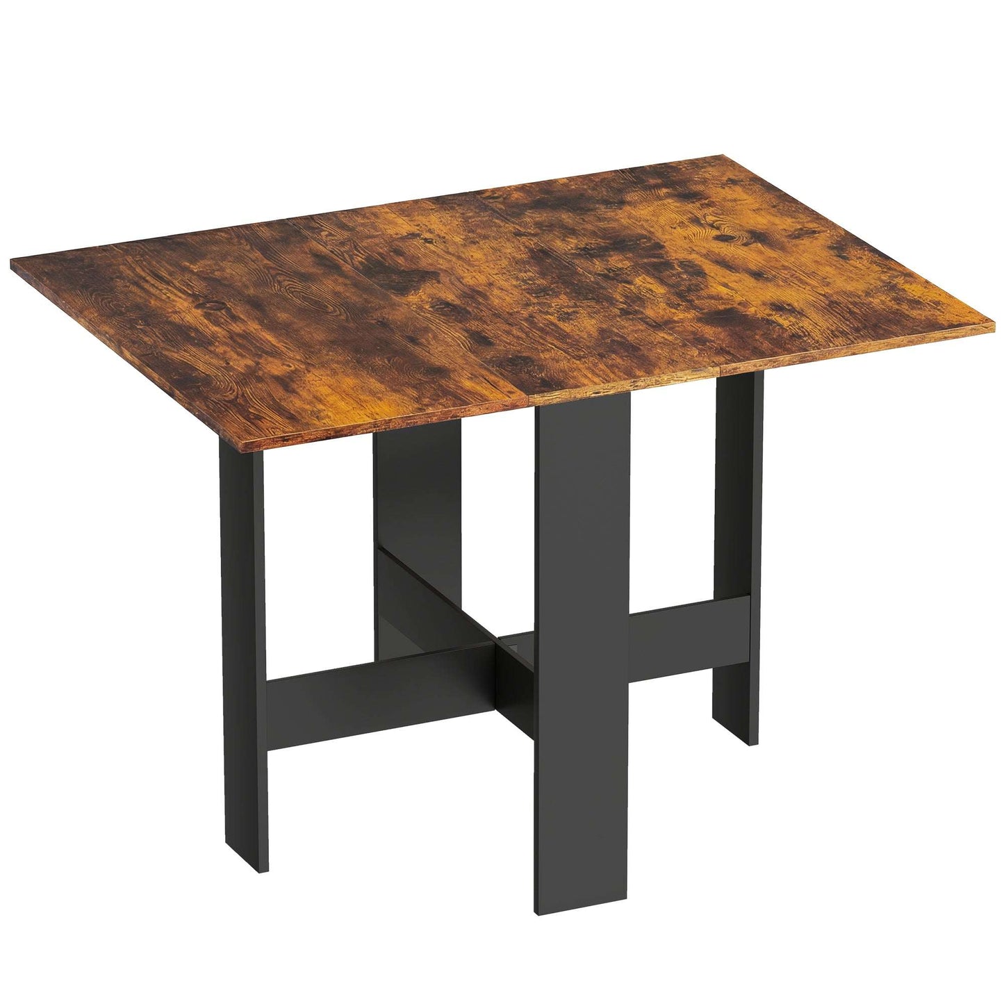 Retro Vintage Style Folding Dining Table, Space-Saving Drop Leaf Kitchen Table for 4-6 People Rustic Brown