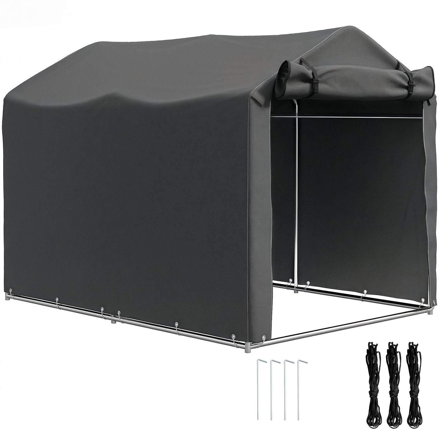 2.2 x 1.6 m Garden Storage Tent, Waterproof Anti-UV Bike Tent with Roll-up Zipper Door, Galvanised Outdoor Storage Shelter Carport, Dark Grey