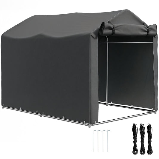 2.2 x 1.6 m Garden Storage Tent, Waterproof Anti-UV Bike Tent with Roll-up Zipper Door, Galvanised Outdoor Storage Shelter Carport, Dark Grey