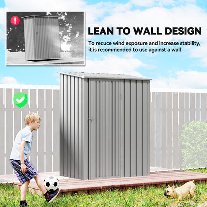 Corrugated Galvanised Steel Garden Storage Shed | Sloped Roof | Tall Latch Door | Pre-Drilled Panels | Weather-Resistant Coat | 142x86x189cm | 1.07m² | Tools & Bins | Aluminium Grey