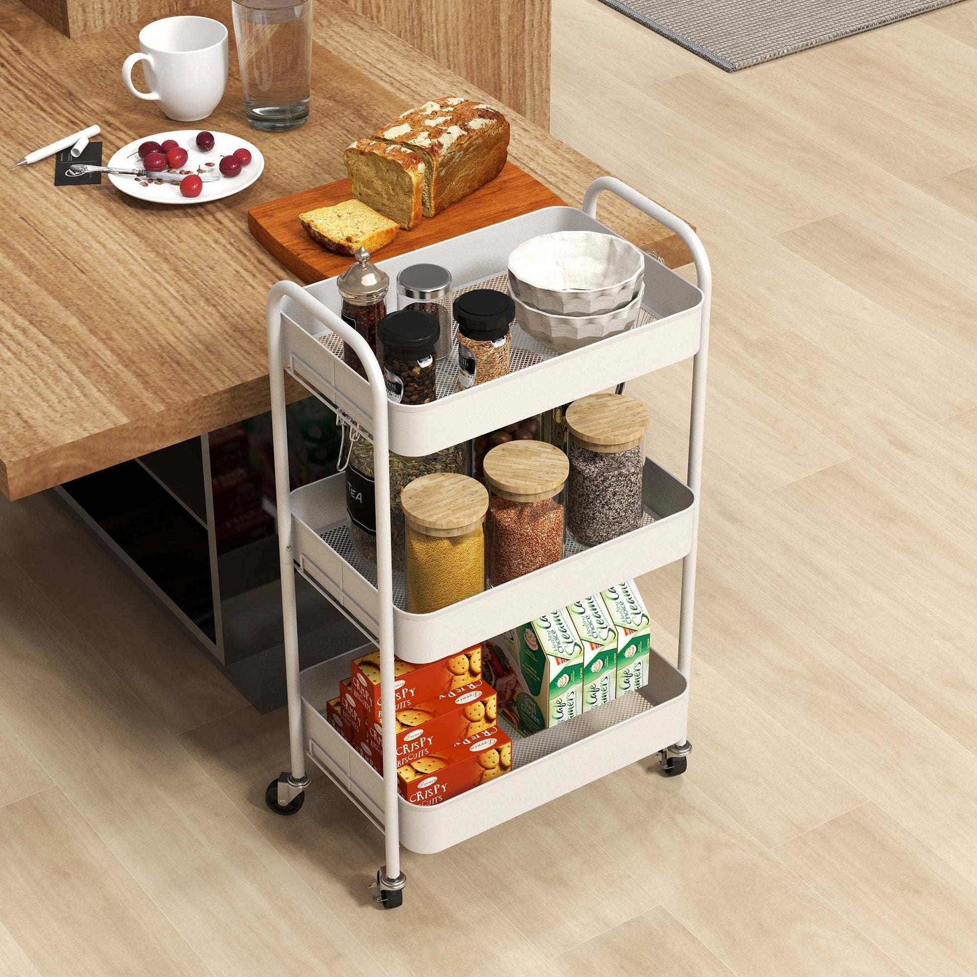 Three-Tier Steel Storage Trolley - White