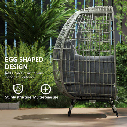Outsunny Rattan Egg Chair with Cushions and Pillows, Charcoal Grey