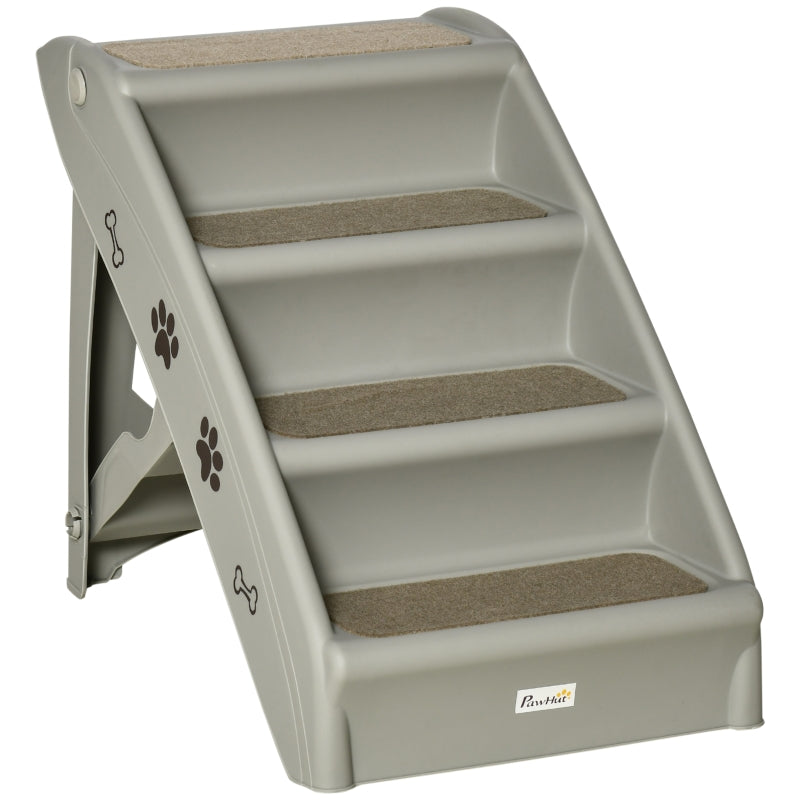 Foldable Doggy Steps Pet Stairs 4-Step For Cats Small Dogs Non-slip Mats 62 x 38 x 49.5 cm, Beige