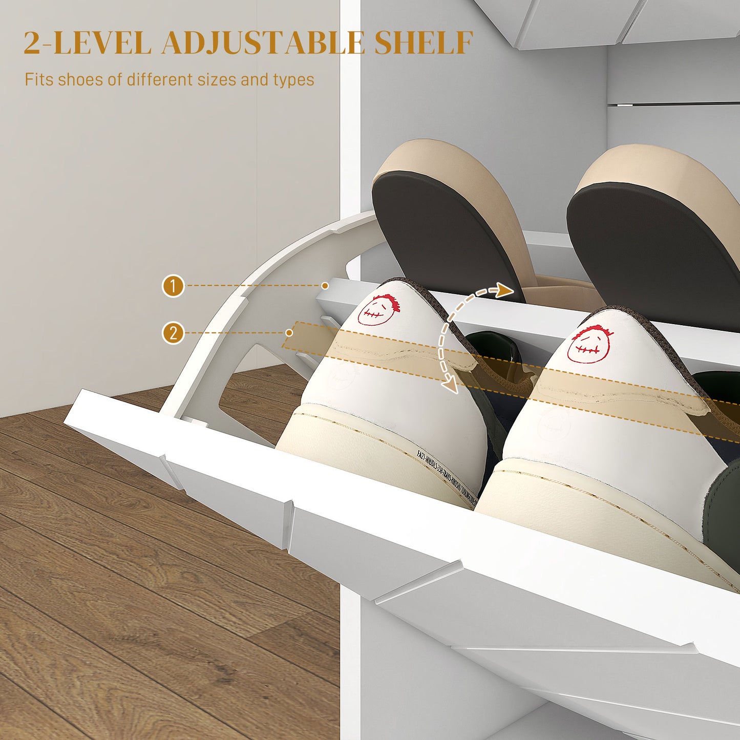 Modern Shoe Storage Cabinet with 2 Flip Drawers for 12 Pairs, Narrow Shoe Organizer for Entryway, Hallway, White