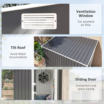 Outsunny 7 x 5ft Galvanised Metal Shed, with Sliding Door - Dark Grey