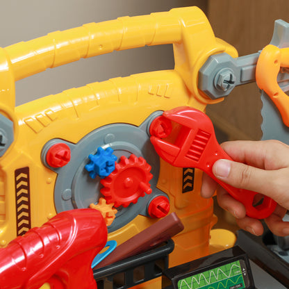 AIYAPLAY 102 Piece Kids Tool Bench with Electric Drill, Storage, for Ages 3-6, Yellow