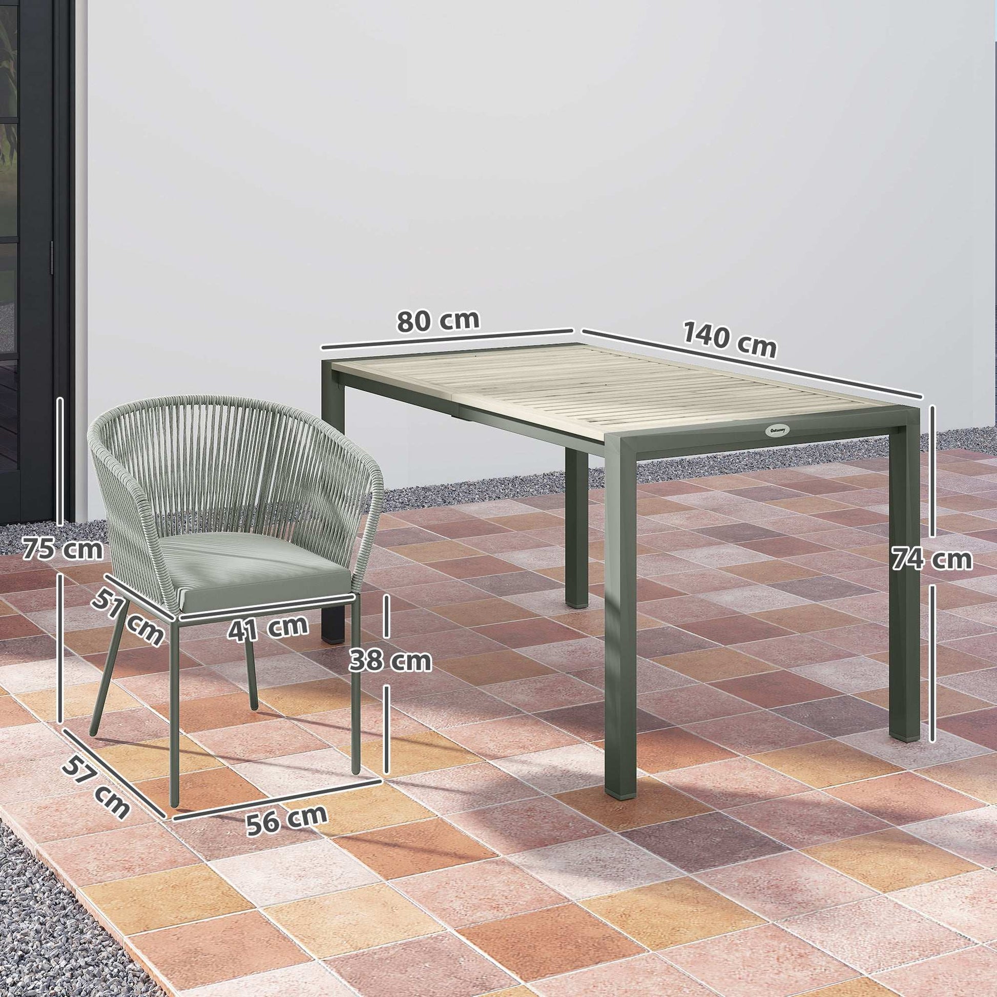 Rattan Dining 6 Seater Garden Furniture Set W/ Acacia Wood Top Rectangle Table, 6 Chairs for Outdoor, Patio, Conservatory, Grey