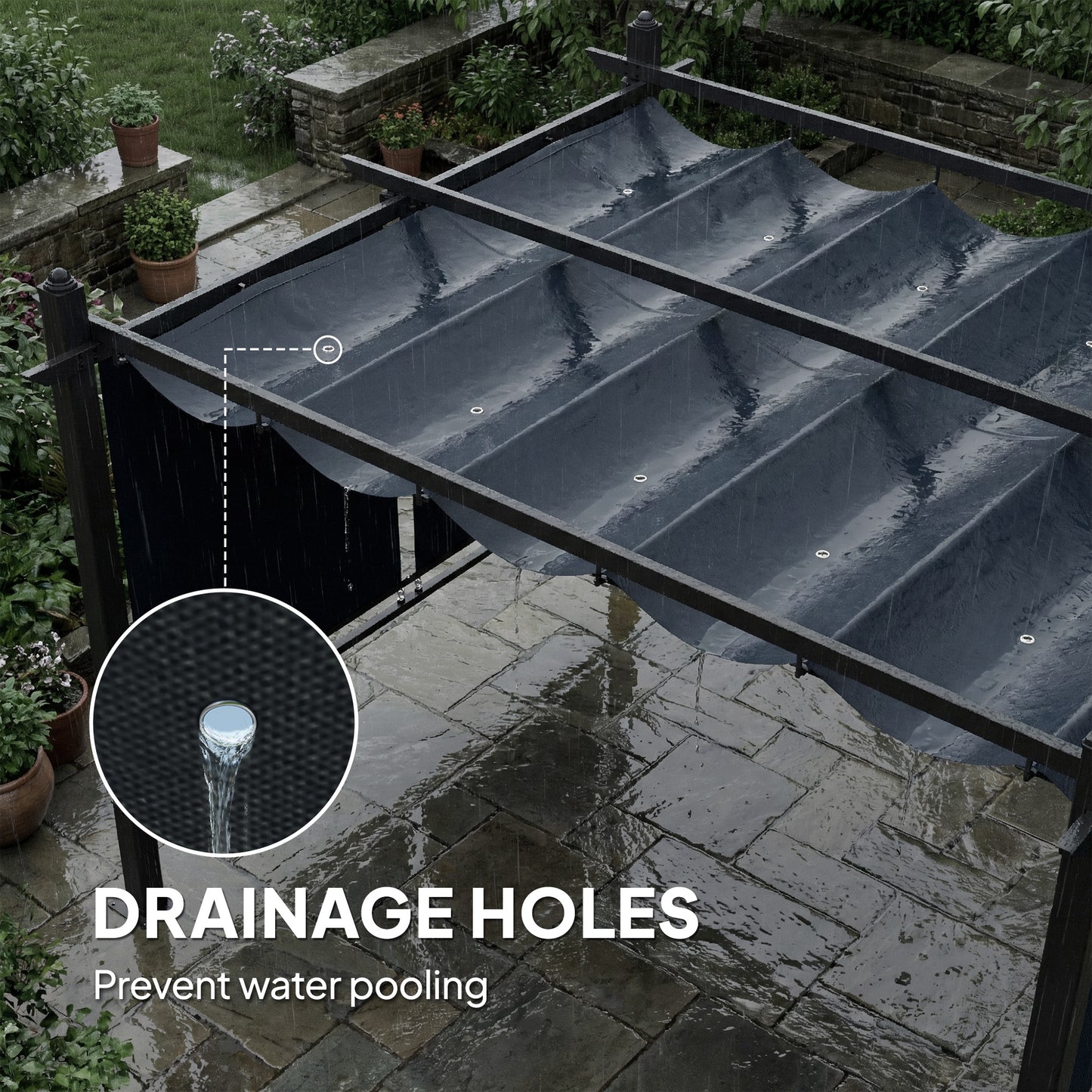4x3m Garden Pergola | Retractable Roof Canopy | Roll-Up Sides | UV50+ | Rust-Resistant Aluminium | Smooth Sliding Rails | Windproof Level 6 | Snow Rated | Ground Stakes | Dark Grey