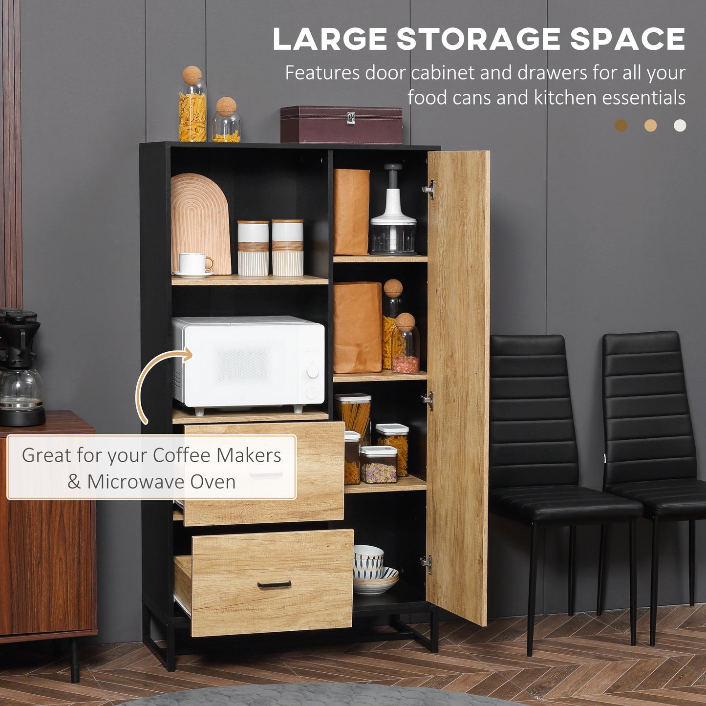 Tall Kitchen Cupboard, Freestanding Kitchen Pantry Cabinet with Adjustable Shelves, Drawers and Soft Close Door, 160cm