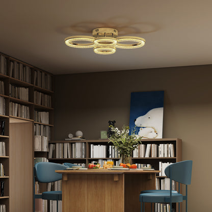 LED Ceiling Light, Modern 4 Rings Ceiling Lamp with Wall Switch Control, 40W 4350lm Flush Mount Ceiling Light with 3500K/4500K/6000K Colour Temperatures for Living Room, Bedroom, Gold Tone