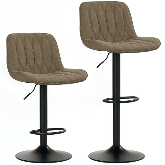 Set of Two Linen-Look Bar Stools - Brown / Green