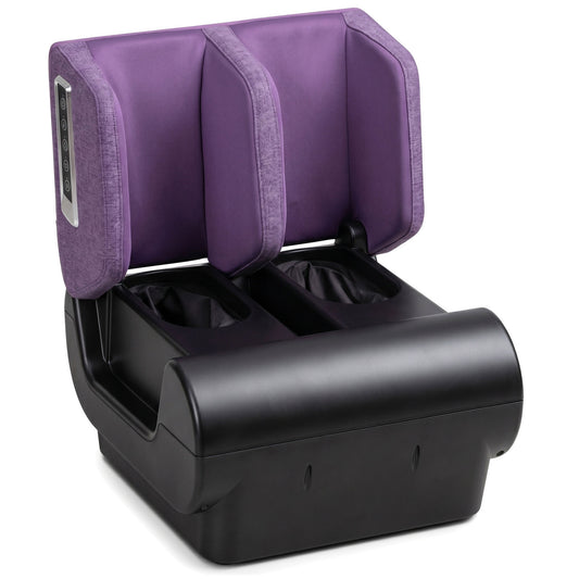 2-in-1 Foot & Calf Massager Ottoman | Heat | 360° Air Compression | 3 Modes & Intensities | Washable Sleeves | Purple & Black