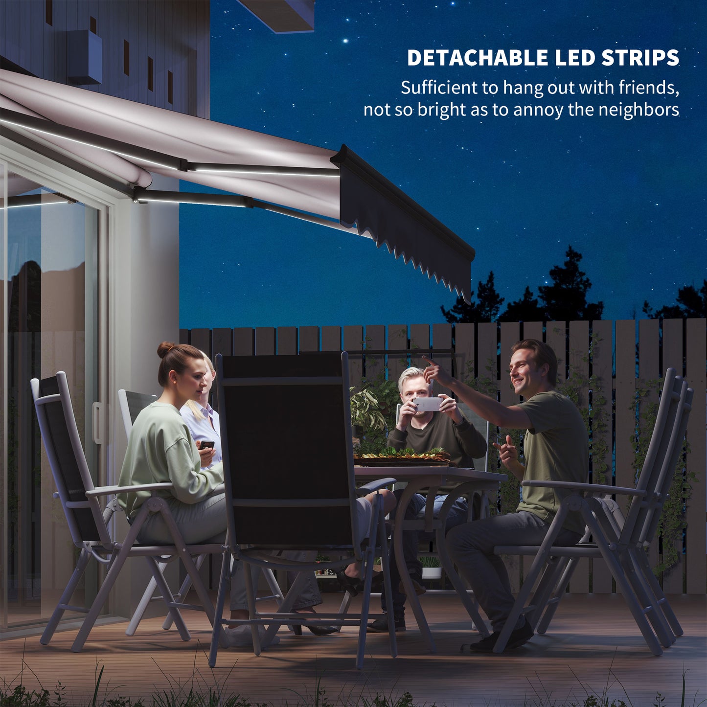 2.5 x 2m Electric Awning with LED Light and Remote Controller, Aluminium Frame DIY Retractable Awning, UV50+ Sun Shade Canopy