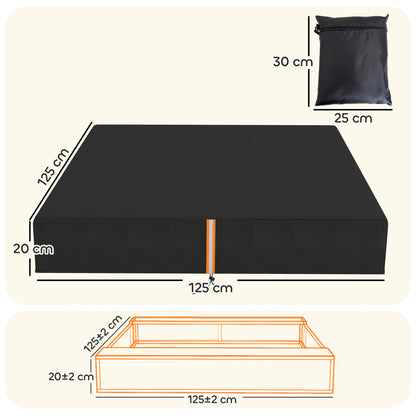 Sandpit Cover Waterproof & UV Protection – 420D Oxford Cloth, Dual Drawstring & Elastic Fix, Reflective Strips, Fits 123–127cm Sandpits, Storage Bag Included – Black