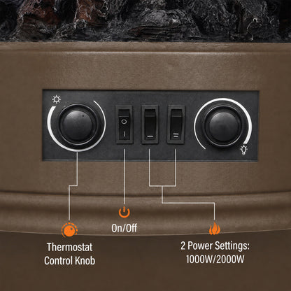 3-Sided Electric Fireplace Stove Heater | 1000/2000W Freestanding 3D Flame Effect with 10-35°C Thermostat | 15-30 m² | Brown, Grey or Black