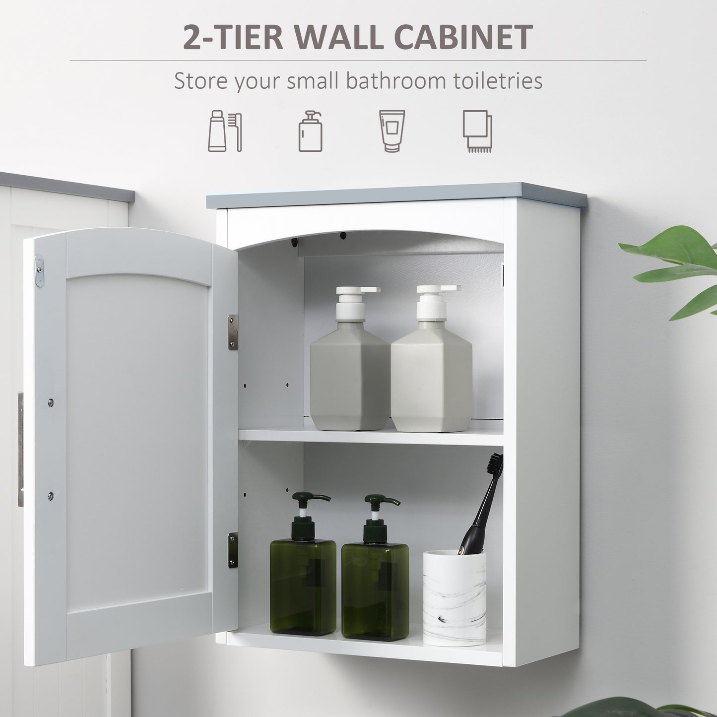 Kleankin Bathroom Cabinet Wall Mounted, Modern Bathroom Wall Cabinet with Arched Door and Adjustable Shelf, Bathroom Storage Cabinet, Light Grey and White