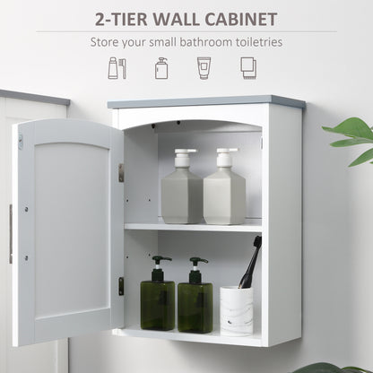 Kleankin Bathroom Cabinet Wall Mounted, Modern Bathroom Wall Cabinet with Arched Door and Adjustable Shelf, Bathroom Storage Cabinet, Light Grey and White