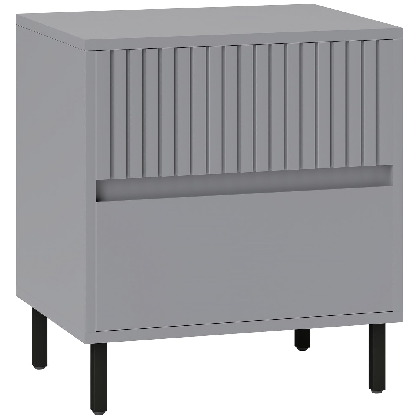 Simple Line Indented Two-Drawer Bedside Table - Grey
