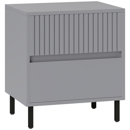 Simple Line Indented Two-Drawer Bedside Table - Grey