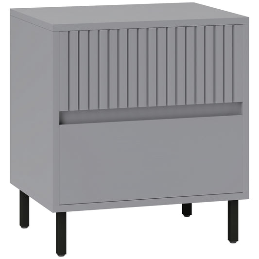 Simple Line Indented Two-Drawer Bedside Table - Grey