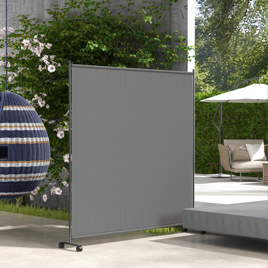 Outsunny Decorative Garden Partition Screen, 6FT Portable Privacy Screen with Lockable Wheels, Single Freestanding Metal Room Divider Panel for Garden Deck Pool Hot Tub, Dark Grey