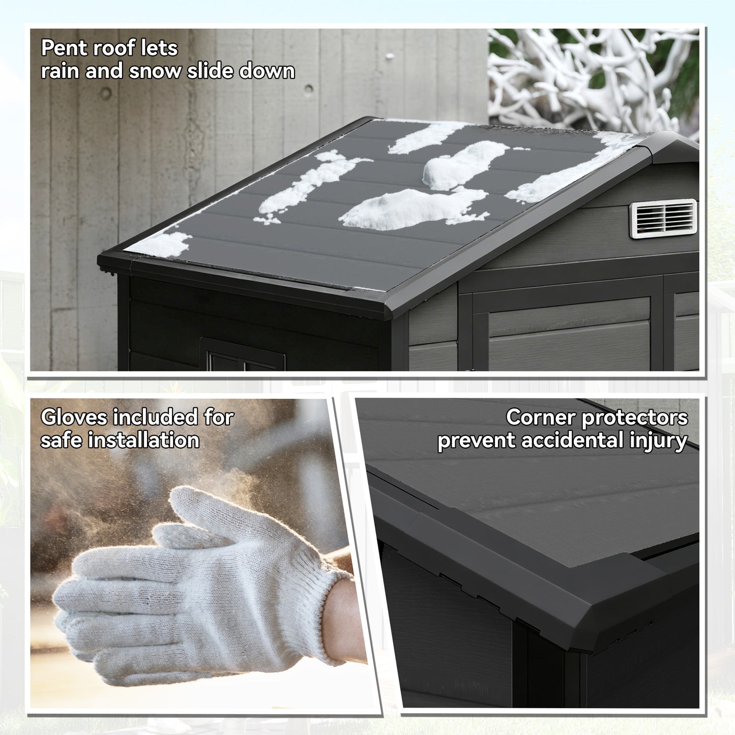 Aluminium Alloy & PP Garden Storage Shed | Double Doors | Lock & 3 Keys | Window | Vent | Sloped Roof | 40kg/m² Snow Rating | 183x134x210cm | 2.12m² | Dark Grey