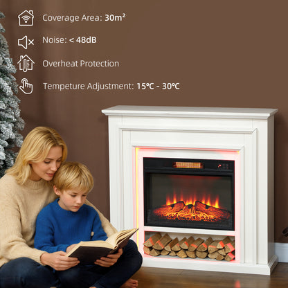 Electric Fireplace with RGB LED Lights, Realistic Flame Effect & 3 Brightness Levels, 1800W Inset Electric Fire and Mantel Reach up to 30 m² Space with Remote & Timer for Living Room, White