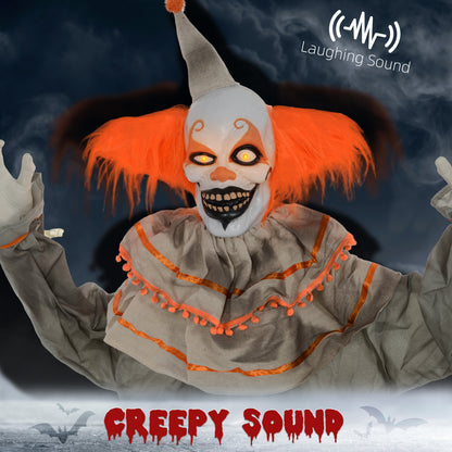 183cm 72" Orange Classic Clown Outdoor Halloween Decoration, Halloween Animatronic with Sound Activated, Light Up Eyes, Sound Effects, Animated Prop for Haunted House
