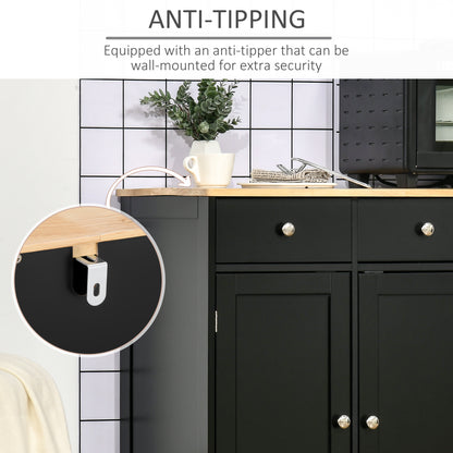 Sideboard with Rubberwood Top and Adjustable Shelves for Dining Room, Kitchen - Black