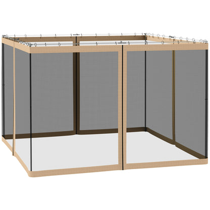 Universal Replacement Gazebo Mesh Netting Sidewall | 4 Panels | Zip Closed | Outdoor Polyester & Nylon Mesh | Clip Rings & Hooks Included | Fits Most 10x10ft Gazebos | 302x207cm | Beige