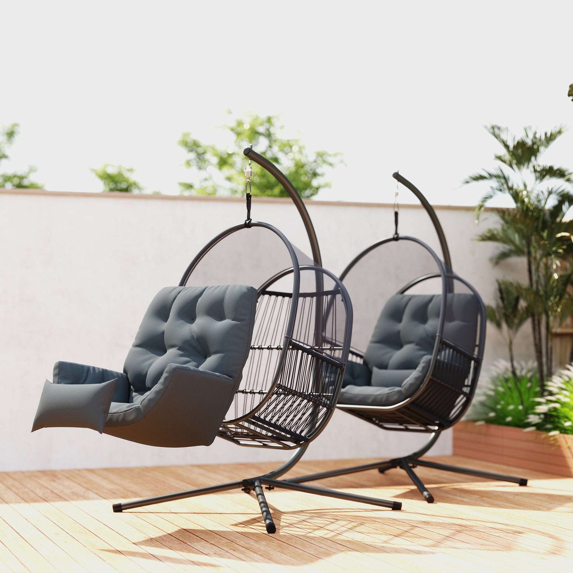 Hanging Egg Chair Outdoor Indoor, Swing Hammock Chair with Stand, Cushions, Lumbar Pillow, Adjustable Height and Steel Frame for Garden Patio