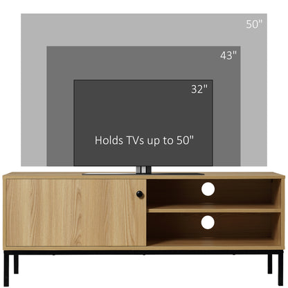 Retro TV Stand Cabinet for TVs up to 50", TV Unit with 3 Compartments, Cable Management, TV Cabinet with Sliding Door for Living Room