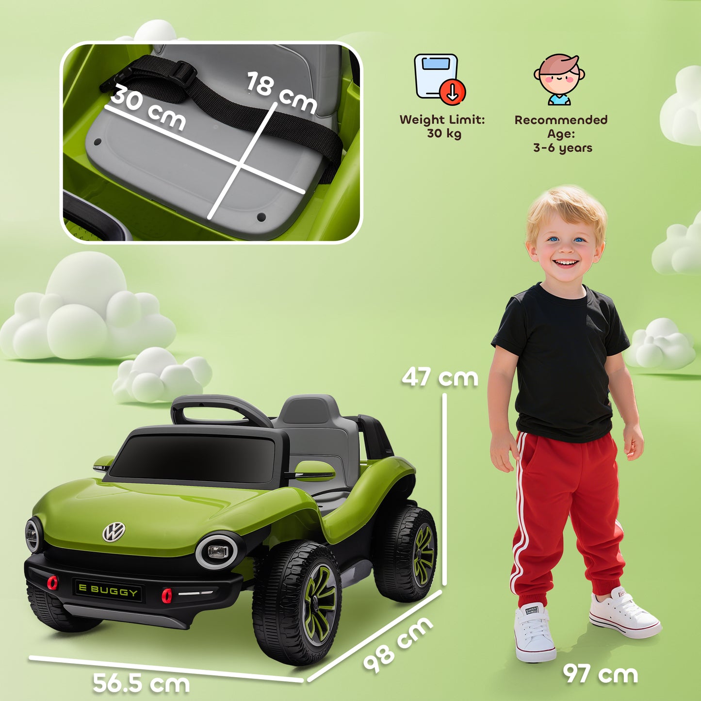 AIYAPLAY Volkswagen Licensed Kids Electric Car with Remote Control for Ages 3-6 Years, Green