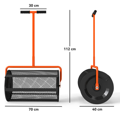 Garden Compost Spreader, 24" Peat Moss Spreader with Height Adjustable T Shaped Handle and Metal Mesh Basket for Seeding, Spreading Manure