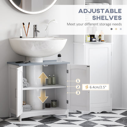 Kleankin Bathroom Furniture Set with Adjustable Shelves, Tall Bathroom Storage Cabinet with Open Shelves, Bathroom Floor Cabinet with Drawers, Pedestal Sink Cabinet, White