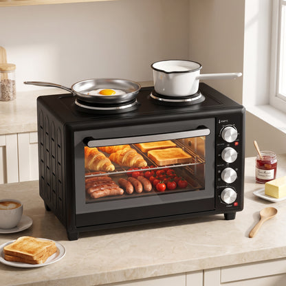 Countertop Mini Oven | Black 36L & 46L Electric Cooker with Dual Hotplates, Convection & Rotisserie